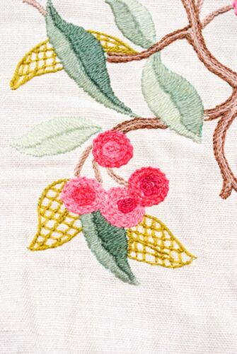 Vtg Jacobean Cherry Tree on Linen Finished Crewel Embroidery Pillow Frame - Picture 4 of 4
