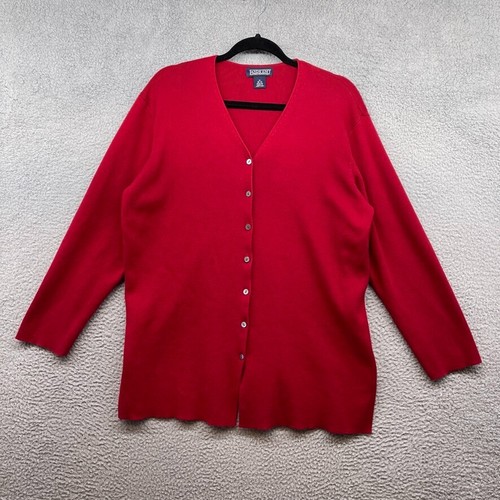 Lands End Womens Cardigan Red Knit 