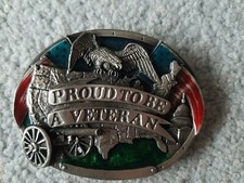 1983 Bergamot Brass Works PROUD TO BE A VETERAN Enameled Belt Buckle