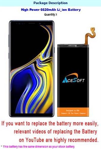 Long Lifespan 6620mAh Excellent Battery Tools for Samsung Galaxy Note 9 SM-N960U - Picture 2 of 3