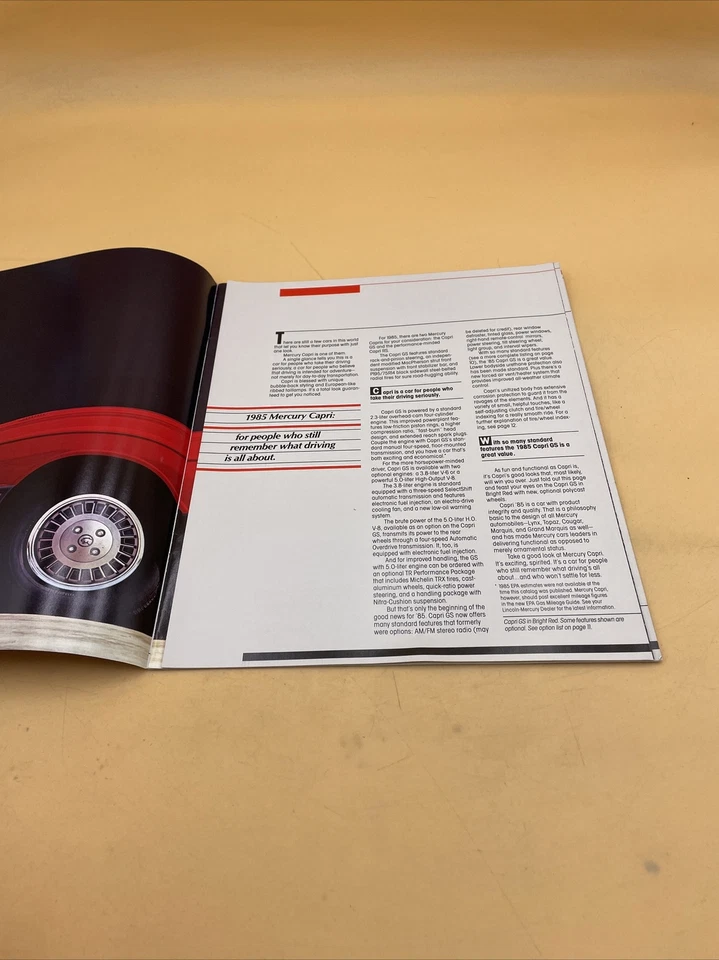 1985 MERMERCURY CAPRI ДИЛЕР ШОУ-РУМ ОРИГИНАЛЬНЫЙ ПРОДАЖИ БРОШЮРА КАТАЛОГ БУКЛЕТ - Изображение 3 из 4