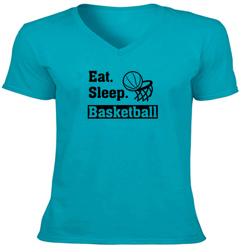 Basketball Sports Vneck T-Shirt Outdoor Gaming Motivational Basketball Eat Sleep - Picture 17 of 17