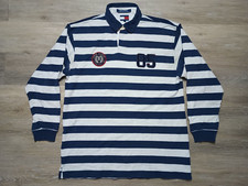 Tommy Hilfiger Rugby Polo Shirt Striped vtg 90s Y2K sz M Long Sleeve 85 Blue