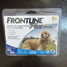  Frontline Plus for Medium Dogs 23-44 lbs (3) Doses Flea & Tick Treatment (NEW)