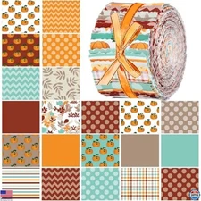 40 Pcs 2.6 Inch Fall Fabric Jelly Rolls for Quilting - Colorful Pumpkin Leaf