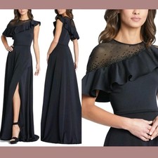 Ieena for Mac Duggal Dress Sz 8 Jersey One Shoulder Illusion Cut Out Gown Black