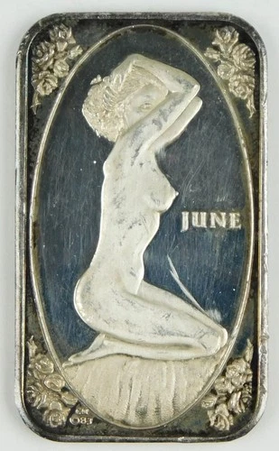 Crown Mint Beauties: June Nudie 1 Oz 999  Silver Bar Bullion 5000 Made C4208
