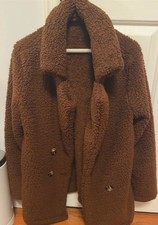Brown Button Front Collared Women's Mid-Length Overcoat Long Sleeve