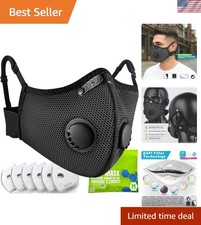 Stylish Silver and Black Dust Mask - Reusable Respirator with 6 Carbon Filters