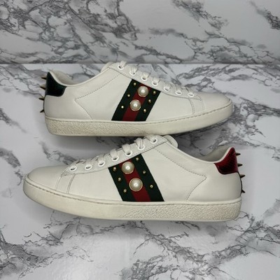Gucci Ace Web Pearl Spike White Mens Sneakers Size 37G (7 WOMENS)