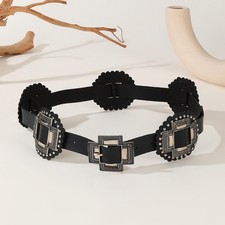 Western Belt Rock Strap Beaded Costume Accessories Pin Buckle Decorative Disc