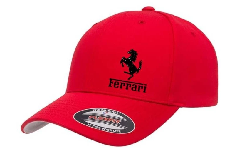 Ferrari Car Logo Cap DTF Red 5001 Flexfit Baseball Hat S/M and L/XL