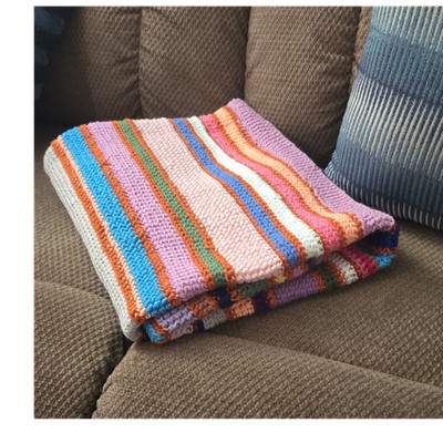 Handmade Crochet Multicolor Striped Textured Lap Throw Blanket, Decorative 25x42