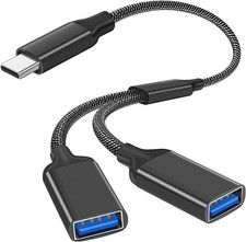 USB Splitter 2 Port, USB C Male to Dual USB Female Cable, Type C Y Splitter
