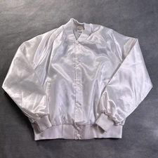 Vintage 80s Auburn Sportswear Satin Nylon Button Varsity Jacket LARGE White USA