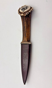 Scottish Souvenir Dagger w/ Heraldic Pommel • Imitation Stag Handle & Sheath