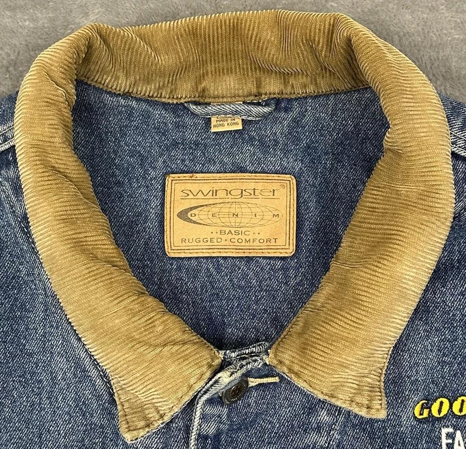 Chaqueta de Camionero Swingster De Colección Para Hombres XLT Azul Denim Franela Forrada Cuello de Pana Foto 4 de 4