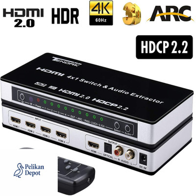 HDMI Switch 4K 60Hz 4 auf 1 mit Fernbedienung und Audio