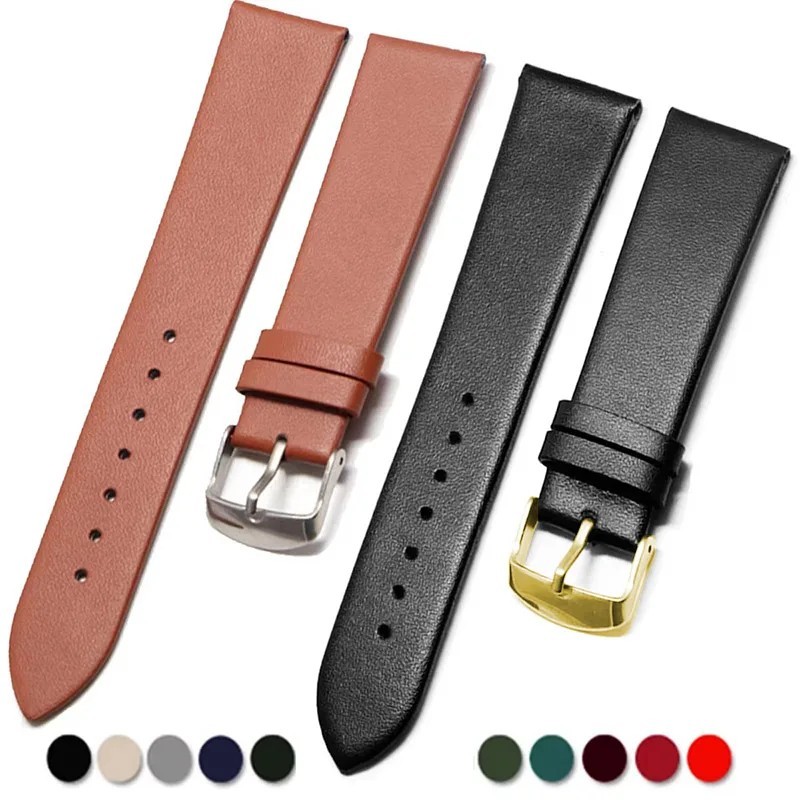 Calf Leather Watch Strap Steel Buckle