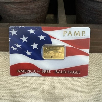   Gold Bar 5 Gram PAMP  America the Free: Bald Eagle  In Assay  