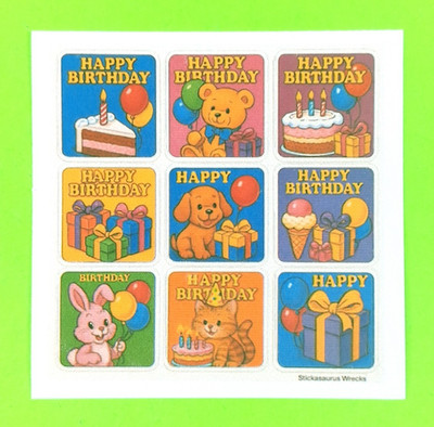 Happy Birthday Presents Cat Rabbit Dog Teddy Bear Cake Mini Sticker Sheet