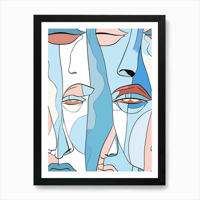 Abstract Face Line Drawing 2 Art Pr Framed Wall Art Poster Canvas Print Picture