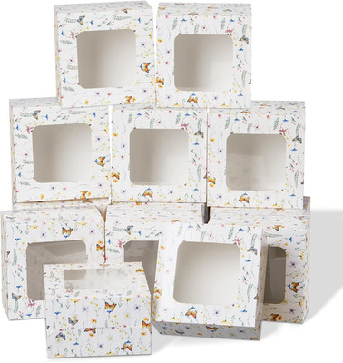 50 Pack Wild Flower Cookie Boxes with Window, Wildflower Small Bakery Treat Boxe