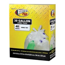 Ruffies Pro 1124921 Jumbo 39 gal Trash Bags Clear - Count of 40