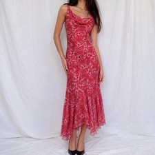 100 Silk Beaded Asymmetric Hem Pink Red Vintage Dress Size Medium