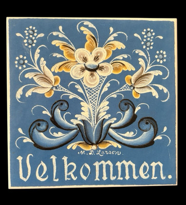 Bergquist Imports Blue Velkommen Trivet Art TileCeramic Decorative MD Larson 6''