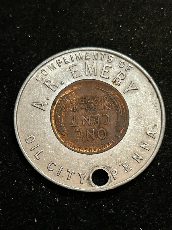 1948 Oil City Pennsylvania Encased Cent Token A.R. Emery PA220