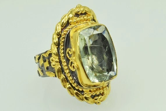 Anello ametista verde baguette argento sterling rodiato nero e gioielli... - Immagine 4 di 4