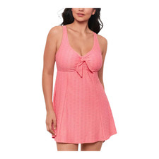 Swim Solutions Womens Textured Tie-Front Swim Dress Guava Size 8, 16, 18