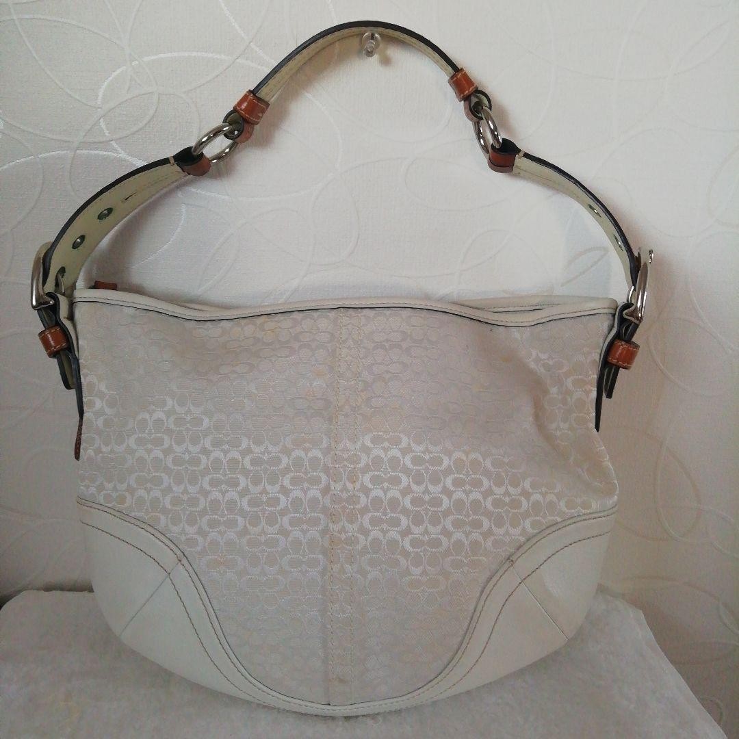 COACH Signature Leather Shoulder Bag White Authentic Women's Crossbody Bag image 2