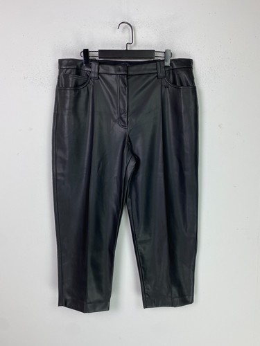 Marks & Spencer, M&S Black Faux Leather Cropped Straight Fit High Waist Trousers UK 8 Short