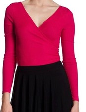 NEW Topshop Bodysuit Hot Pink Long Sleeve Crossover Ribbed Womens Size 4