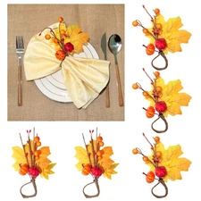 Thanksgiving Napkin Ring, Fall Napkin Rings Set of 6 Leaf and Pumpkin Napkin ...