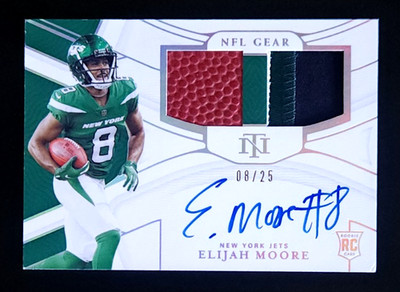 2021 Elijah Moore National Treasures RC True Rookie Patch Auto RPA Jersey #d /25