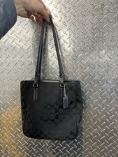 COACH Vintage Black Mini Canvas Tote Signature Monagrammed Y2K Leather Bag