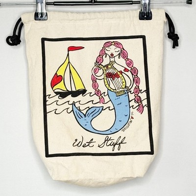 Brighton Wet Stuff Mermaid Canvas Drawstring Pouch Bag Nautical Beach