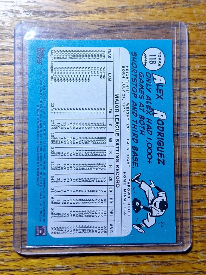 2023 Topps Archives - 1965 Topps Inverted Alex Rodriguez #118 - Image 2 of 2