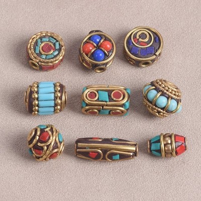 5 Stk Handgemachte Nepal Tibet Buddhistisch Messing Metall Ton Lose Bastelperlen