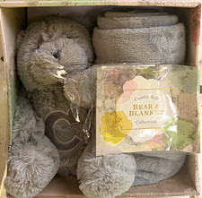 Cuddly Soft Gray Bear  Blanket Collection Plush Bear with Blanket Set Birth 