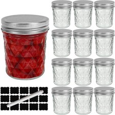6OZ Mason Jars with Silver Lids,12 Pack 200ml Glass Canning Jars for Preserving