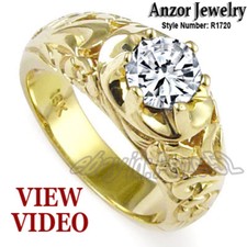 HANDMADE MEN'S 18K YELLOW GOLD & NATURAL WHITE SAPPHIRE RING ROCOCO DESIGN R1720