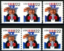 Uncle Sam Complete Set of MNH Single & Coil Pair S/A & W/A Scott's 3263 & 3353