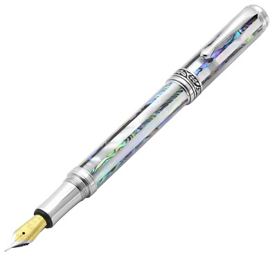 Xezo Maestro Jubilee Abalone/White MOP Fine Fountain Pen, Chrome Plated