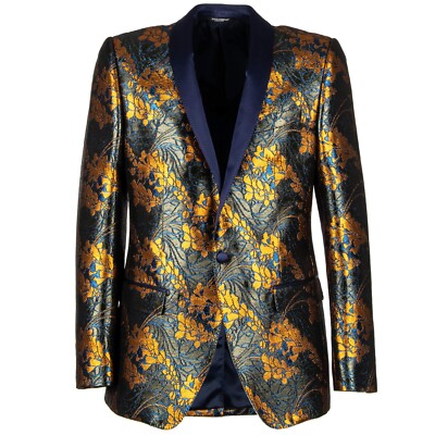 DOLCE & GABBANA Glänzender Blumen Tuxedo Blazer Sakko MARTINI Blau Bronze 09743