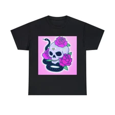 Kawaii Anime Pastel Goth T Shirt Unisex Adults Cute Creepy Skull Snake Roses