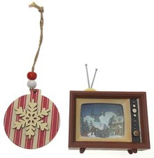 Holiday Scene TV Ornament Horse Drawn Sleigh Snowflake Christmas Tree Gift Set